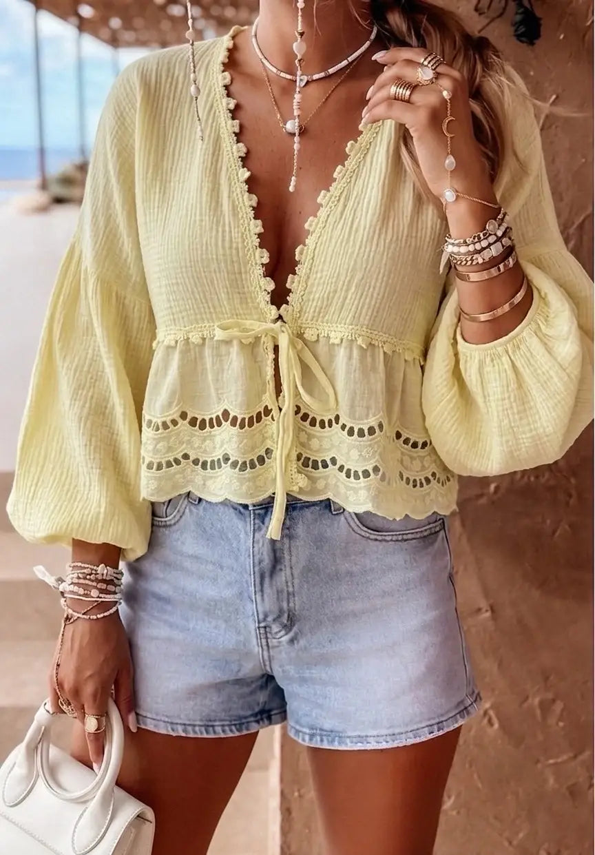 Top dentelle en gaze de coton
