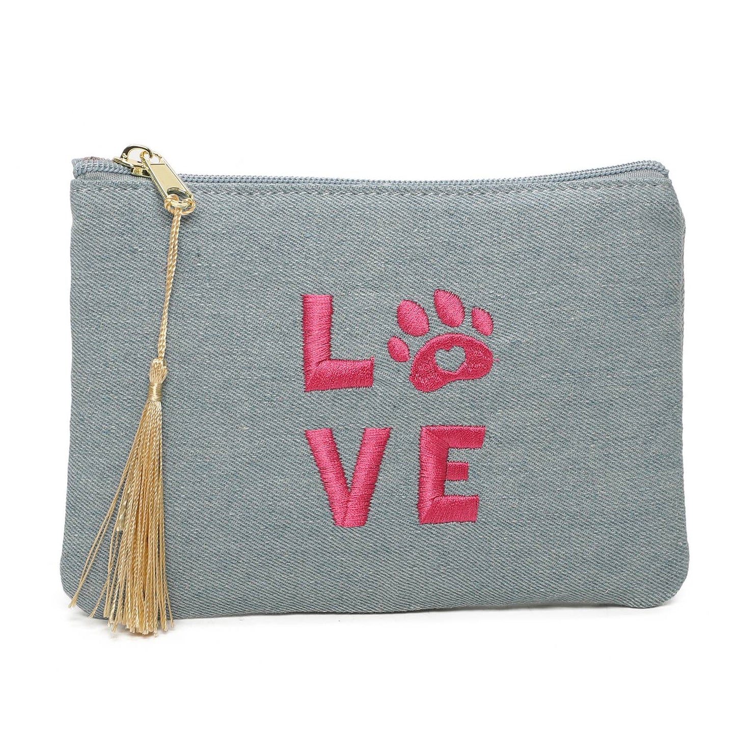 Pochette, trousse à message "LOVE" avec patte de chat