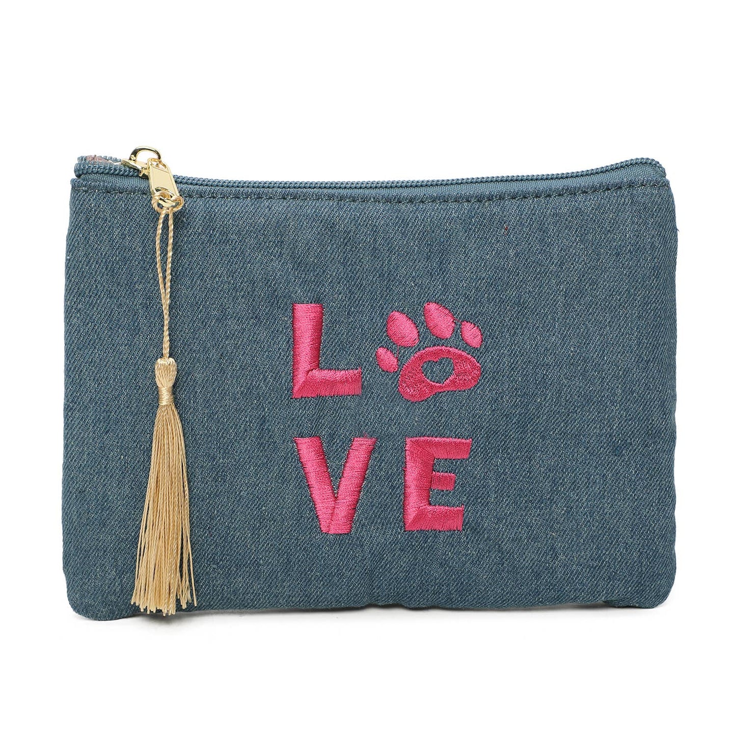Pochette, trousse à message "LOVE" avec patte de chat