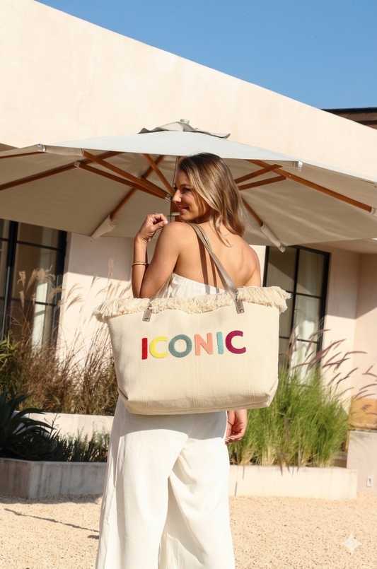 Cabas zippé avec marquage "ICONIC" parfait pour l'été, plage