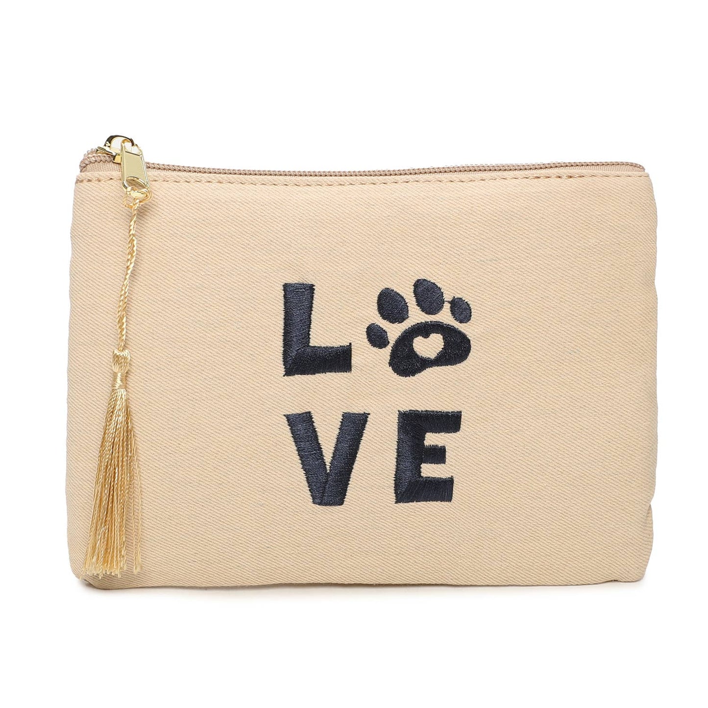 Pochette, trousse à message "LOVE" avec patte de chat