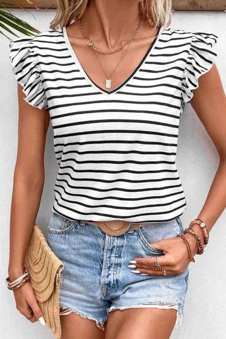 T-shirt rayé avec noeud papillon au dos