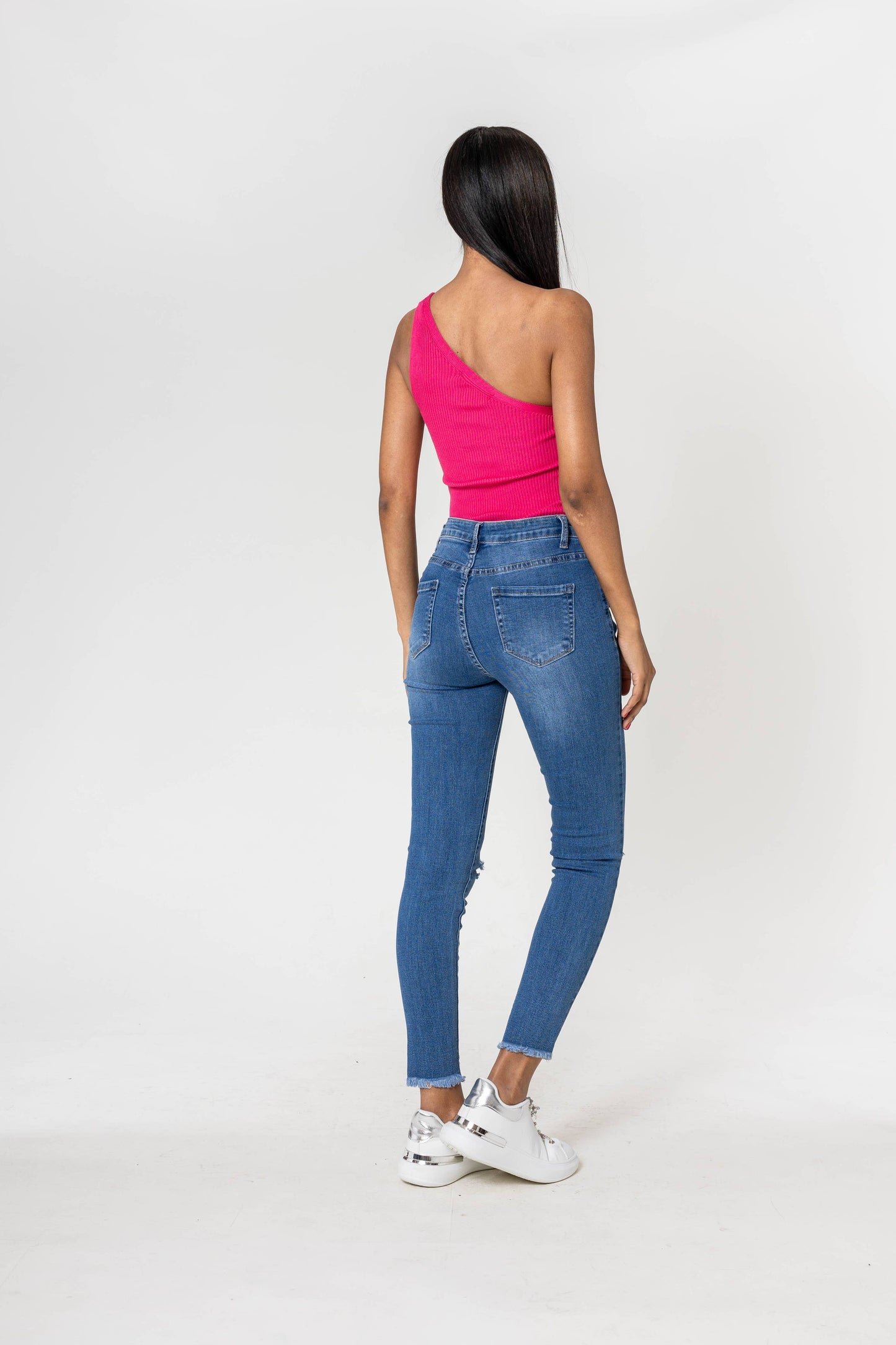 Jean taille haute troué aux genoux stretch
