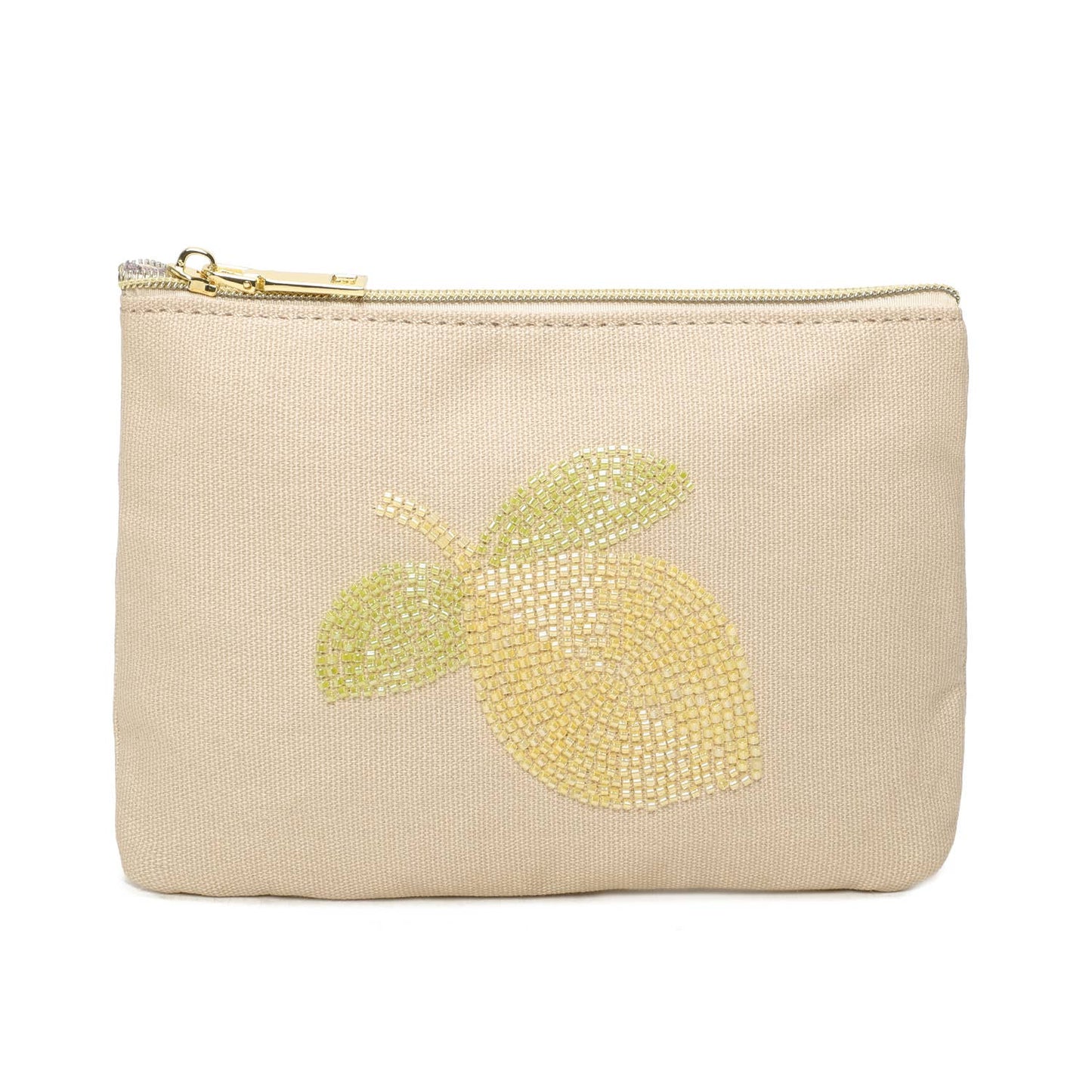 Trousse avec un citron brodé en perles
