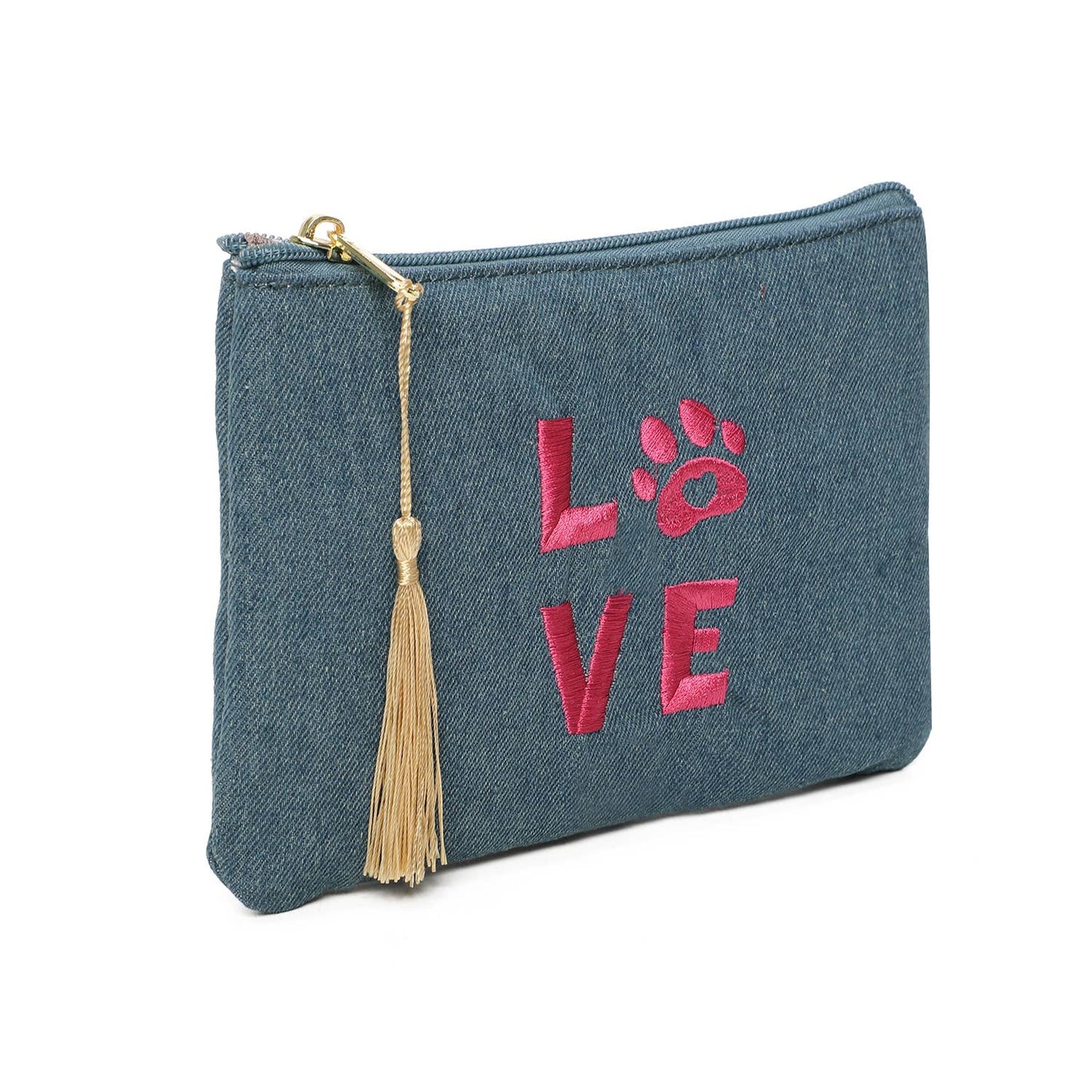 Pochette, trousse à message "LOVE" avec patte de chat