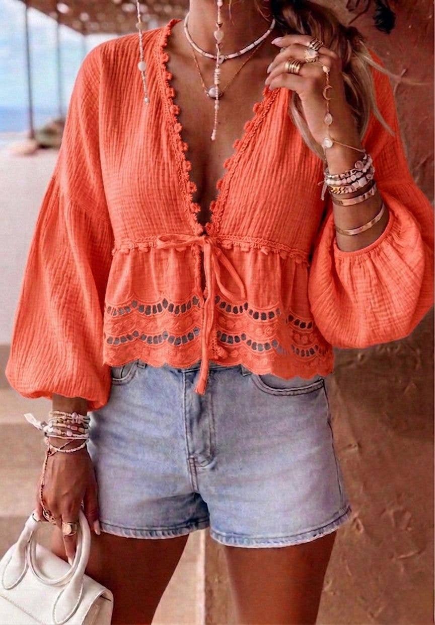 Top dentelle en gaze de coton