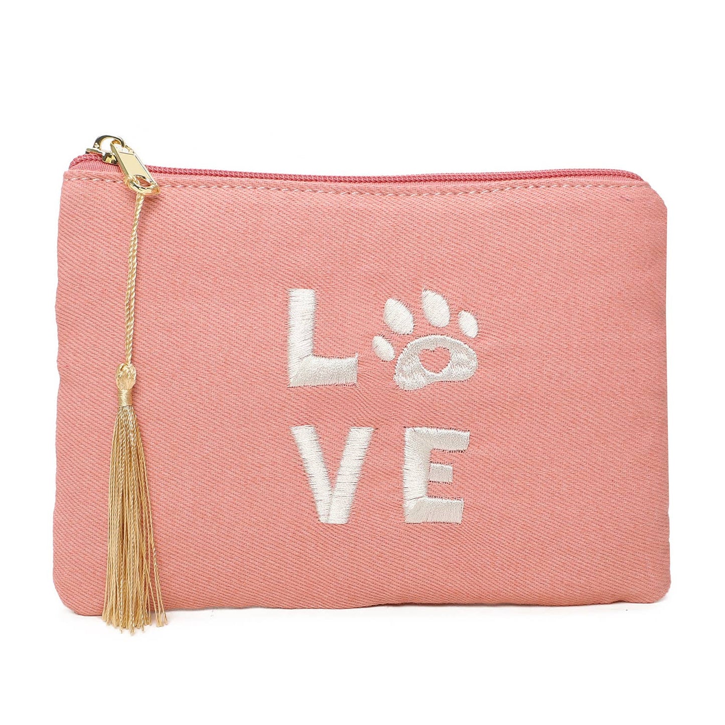 Pochette, trousse à message "LOVE" avec patte de chat