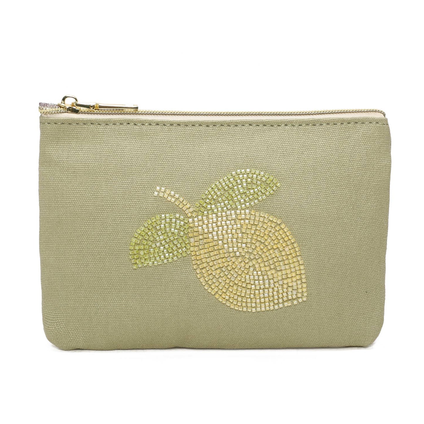 Trousse avec un citron brodé en perles