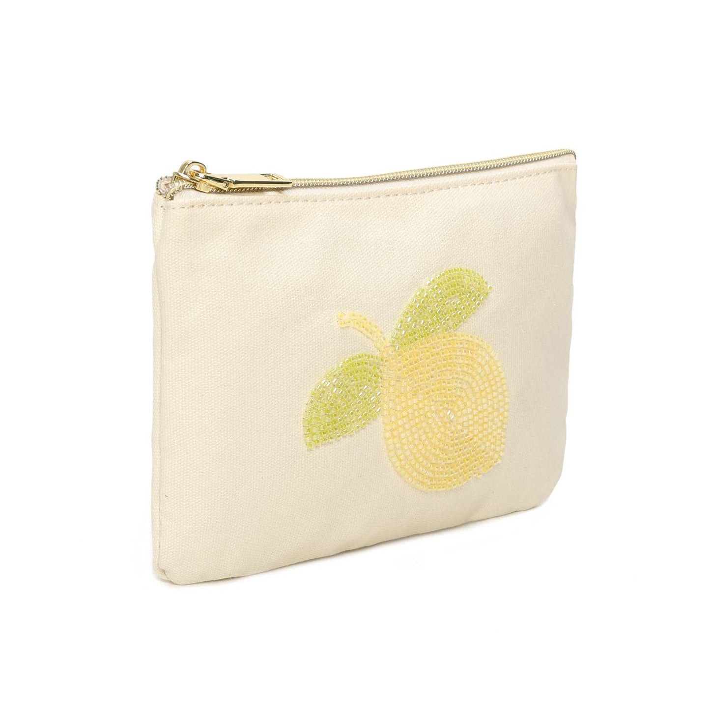Trousse avec un citron brodé en perles