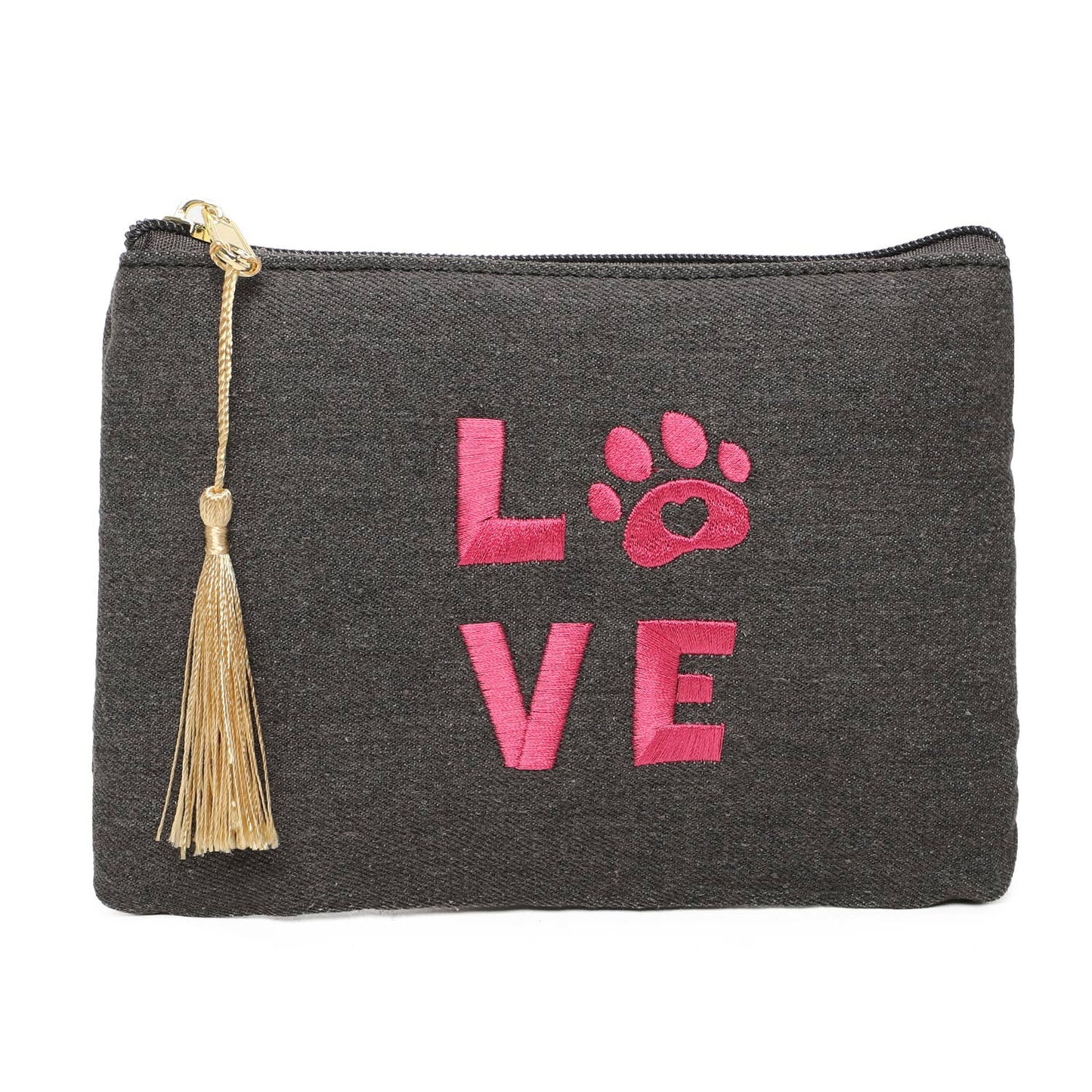 Pochette, trousse à message "LOVE" avec patte de chat