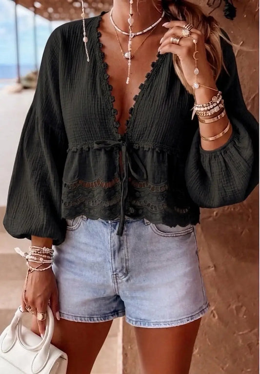 Top dentelle en gaze de coton