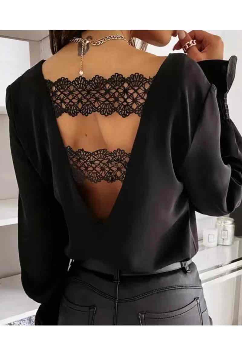 Top blouse uni dos nu dentelle