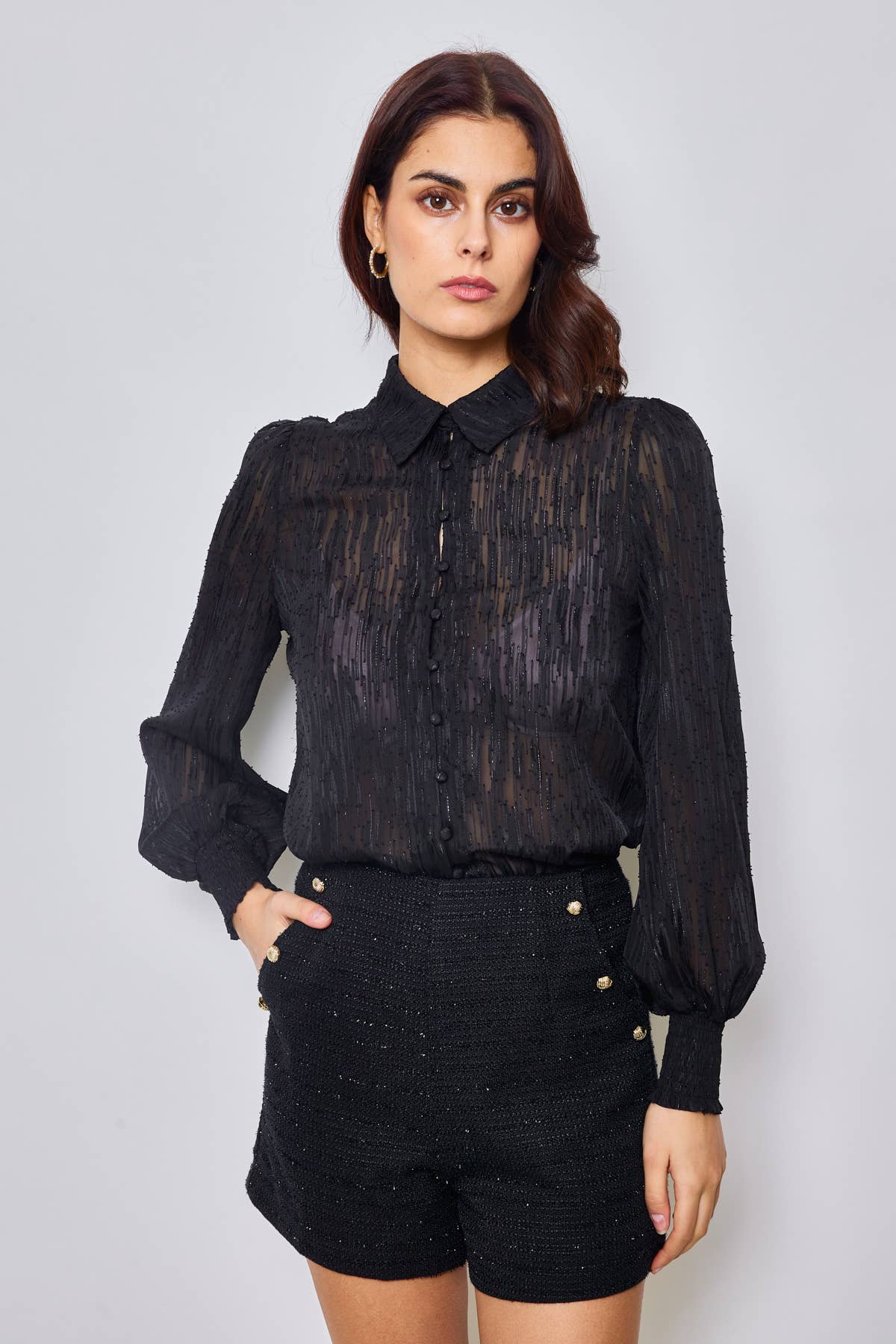 Chemise texturée à manches longues